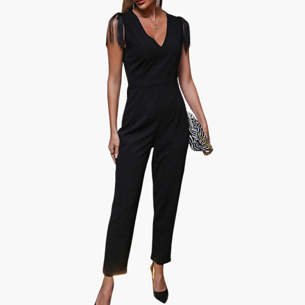 Farrah | Women’s Fringe Trim V-Neck Jumpsuit