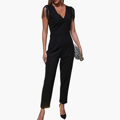 Farrah | Women’s Fringe Trim V-Neck Jumpsuit