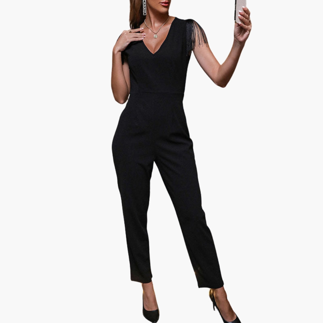 Farrah | Women’s Fringe Trim V-Neck Jumpsuit