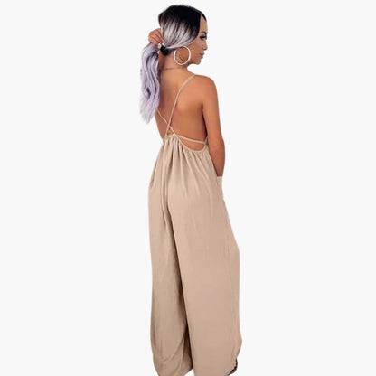 Kenna | Women’s Drawstring Waist Pocket Wide-Leg Jumpsuit