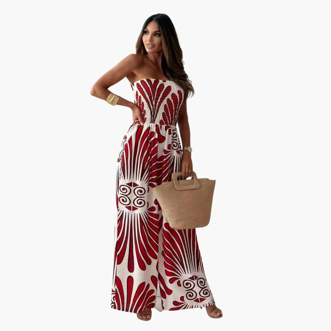 Elowen | Women’s Strapless Floral Print Wide-Leg Jumpsuit