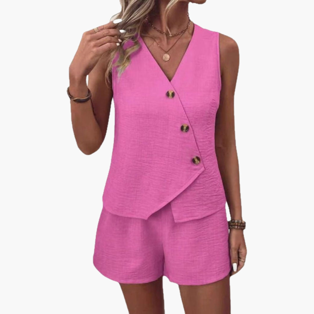Annalise | Women’s Wrap Front Button Detail Short Romper Jumpsuit