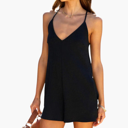 Alana | Women’s Short V-Neck Side Pocket Romper Jumpsuit
