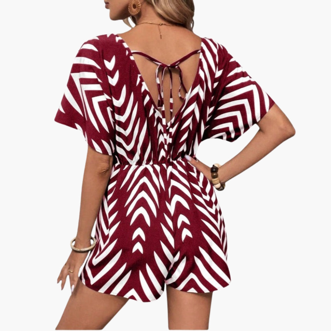 Tinsley | Women’s Chevron Print V-Neck Tie-Waist Short Romper Jumpsuit