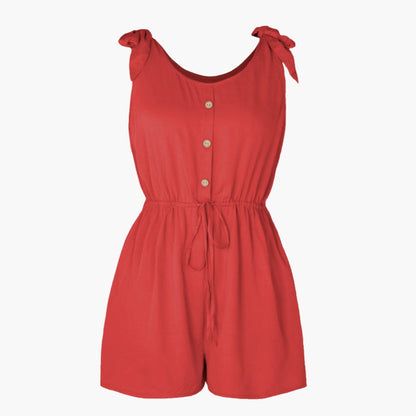 Haven | Women’s Button Front Tie-Waist Short Romper Jumpsuit