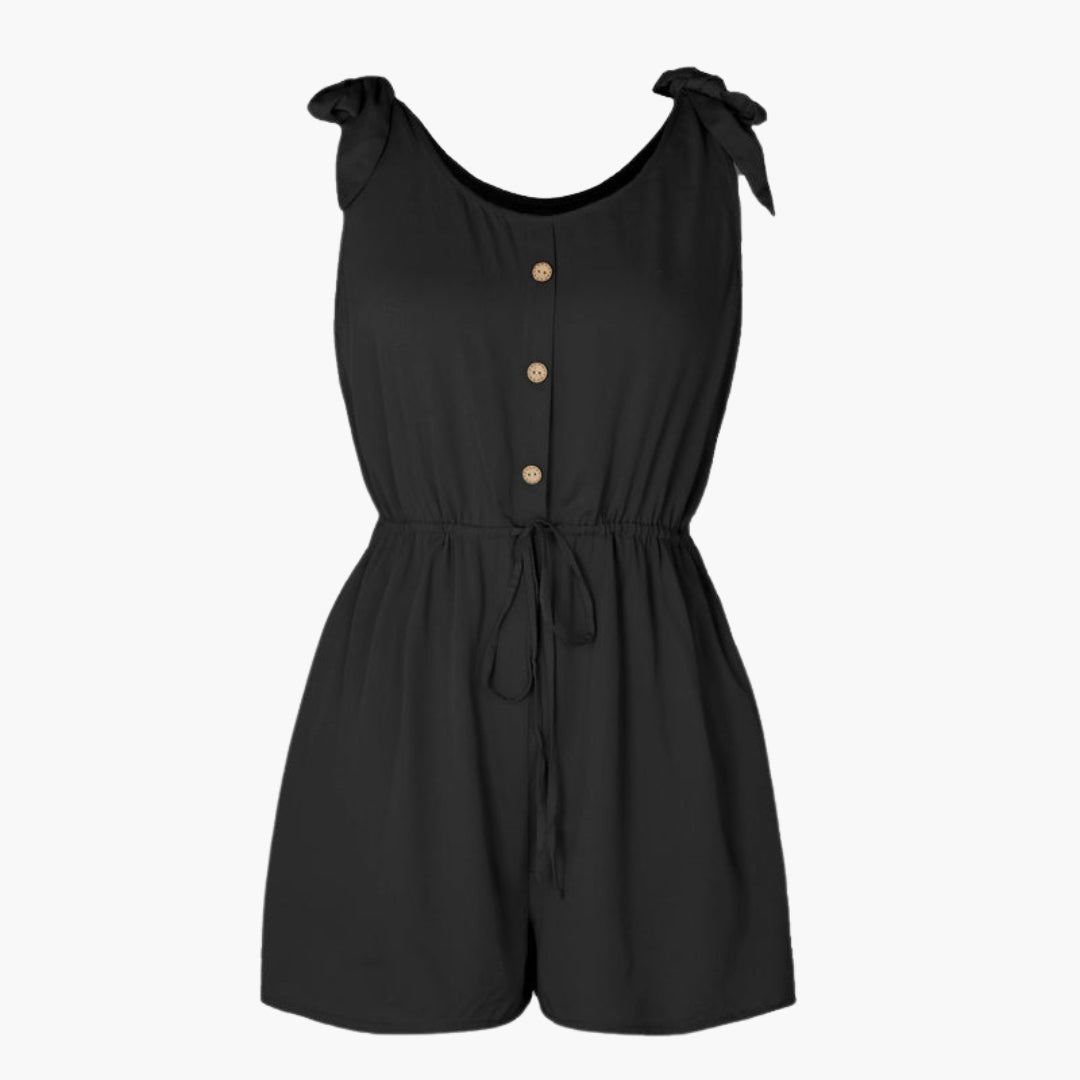 Haven | Women’s Button Front Tie-Waist Short Romper Jumpsuit