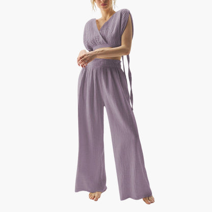 Elodie | Women’s Two-Piece V-Neck Wide-Leg Jumpsuit Set