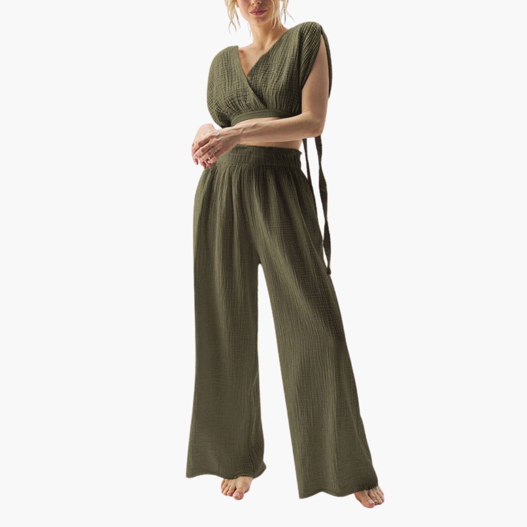 Elodie | Women’s Two-Piece V-Neck Wide-Leg Jumpsuit Set