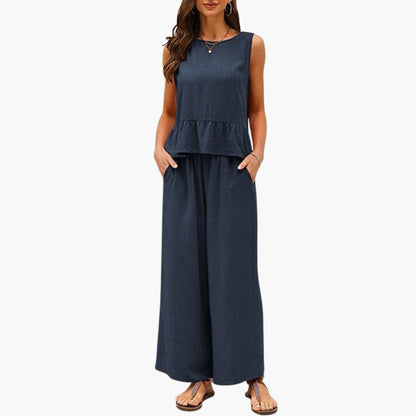 Maisie | Women’s Ruffle Hem Two-Piece Wide-Leg Jumpsuit Set