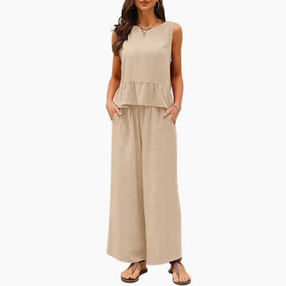 Maisie | Women’s Ruffle Hem Two-Piece Wide-Leg Jumpsuit Set