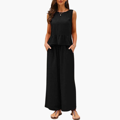 Maisie | Women’s Ruffle Hem Two-Piece Wide-Leg Jumpsuit Set