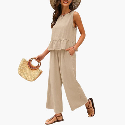 Maisie | Women’s Ruffle Hem Two-Piece Wide-Leg Jumpsuit Set