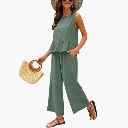 Maisie | Women’s Ruffle Hem Two-Piece Wide-Leg Jumpsuit Set