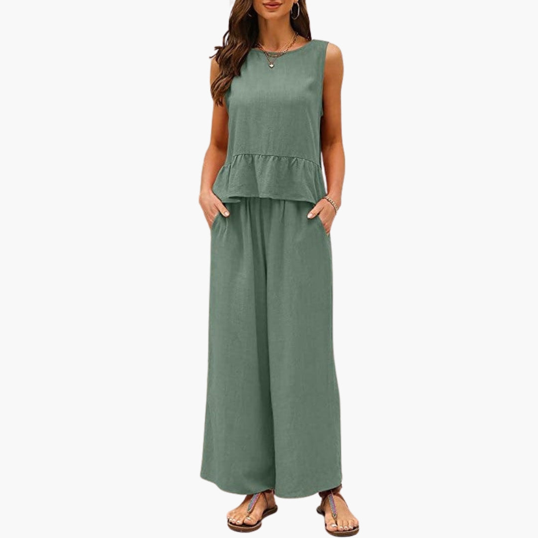 Maisie | Women’s Ruffle Hem Two-Piece Wide-Leg Jumpsuit Set
