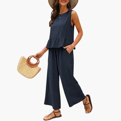Maisie | Women’s Ruffle Hem Two-Piece Wide-Leg Jumpsuit Set