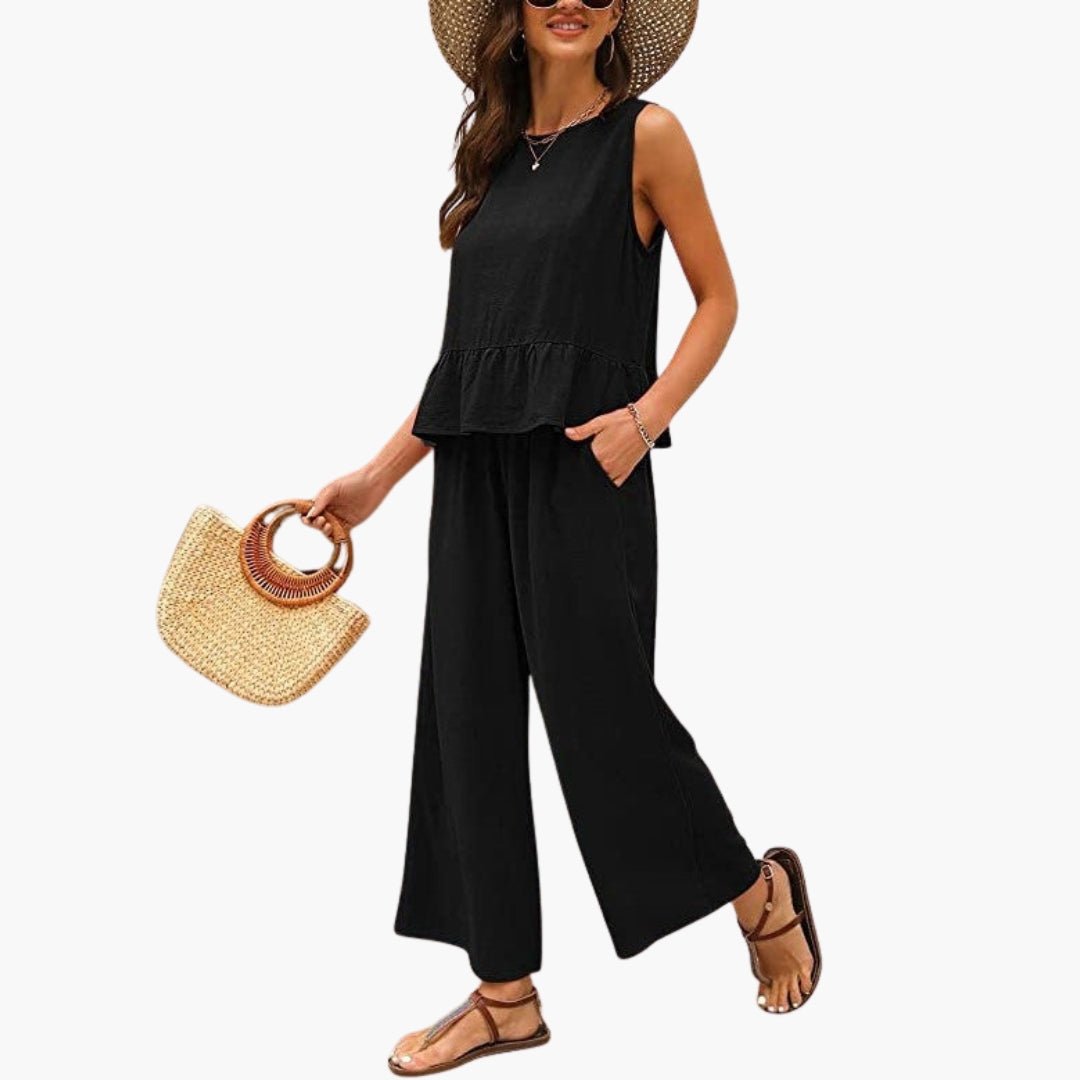 Maisie | Women’s Ruffle Hem Two-Piece Wide-Leg Jumpsuit Set