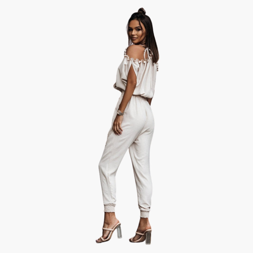 Brynn | Women’s Off Shoulder Crossed V-Neck Tie-Waist Jumpsuit