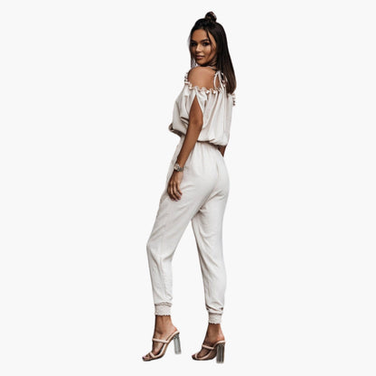 Brynn | Women’s Off Shoulder Crossed V-Neck Tie-Waist Jumpsuit