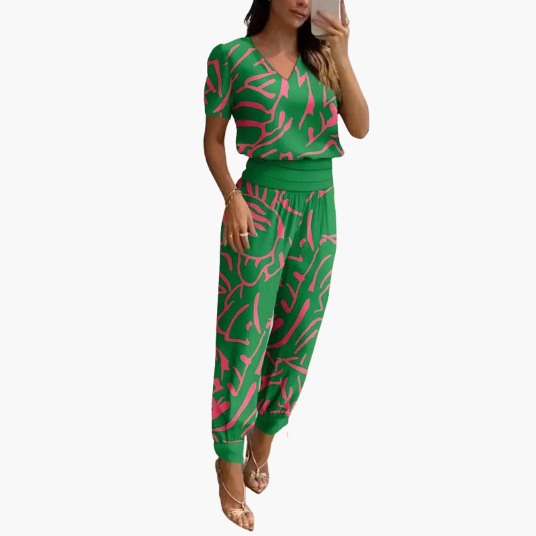 Monica | Women’s Short Sleeve V-Neck Jogger Leg Jumpsuit