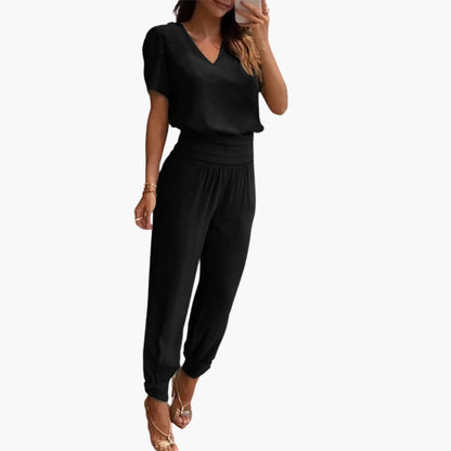Monica | Women’s Short Sleeve V-Neck Jogger Leg Jumpsuit