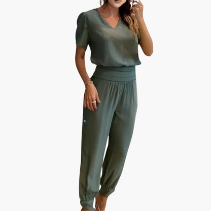 Monica | Women’s Short Sleeve V-Neck Jogger Leg Jumpsuit