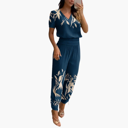 Monica | Women’s Short Sleeve V-Neck Jogger Leg Jumpsuit