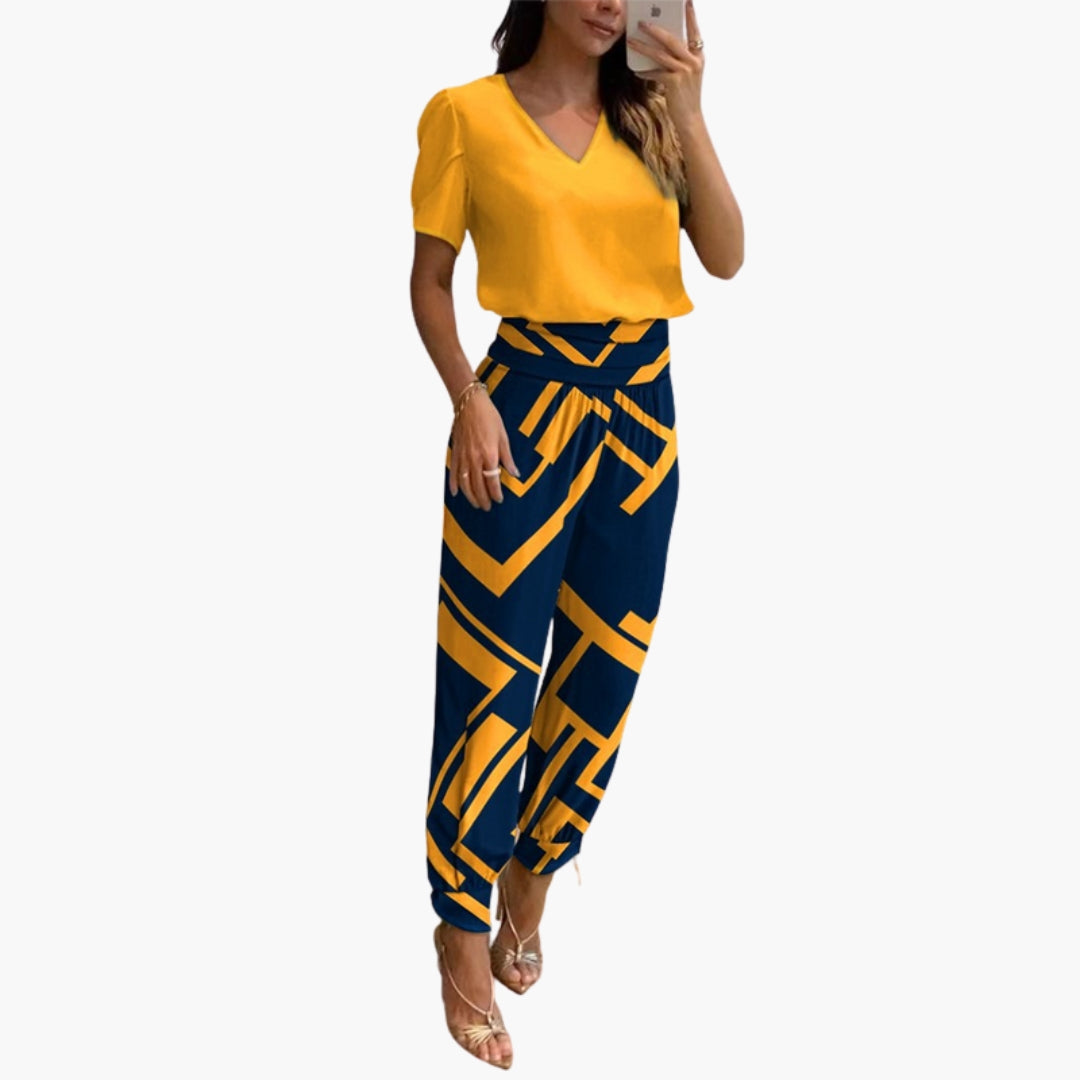 Monica | Women’s Short Sleeve V-Neck Jogger Leg Jumpsuit