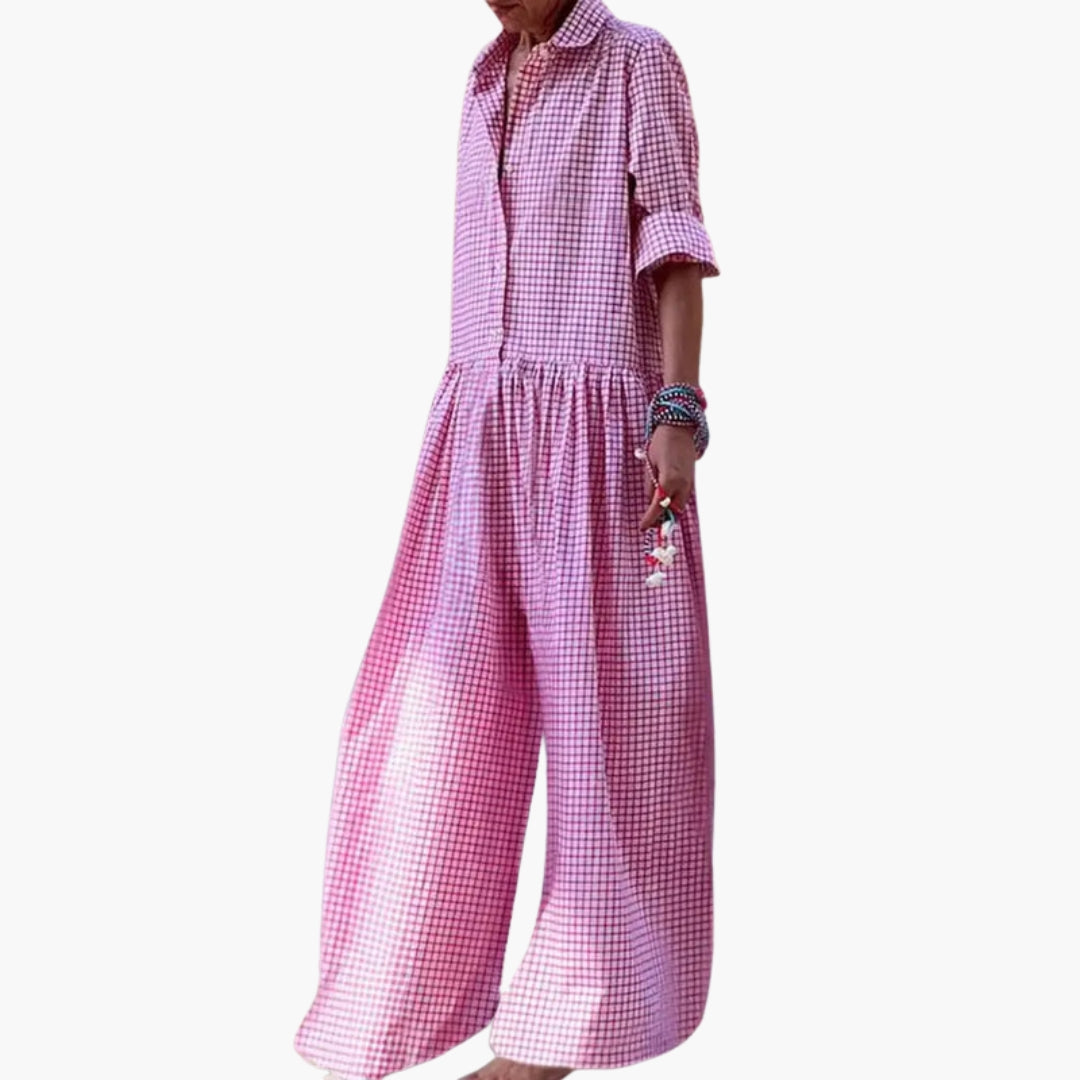 Meredith | Women’s Collared Short Sleeve Button Up Wide-Leg Jumpsuit