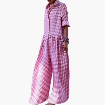Meredith | Women’s Collared Short Sleeve Button Up Wide-Leg Jumpsuit