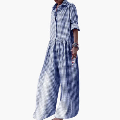Meredith | Women’s Collared Short Sleeve Button Up Wide-Leg Jumpsuit