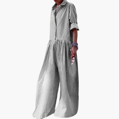 Meredith | Women’s Collared Short Sleeve Button Up Wide-Leg Jumpsuit