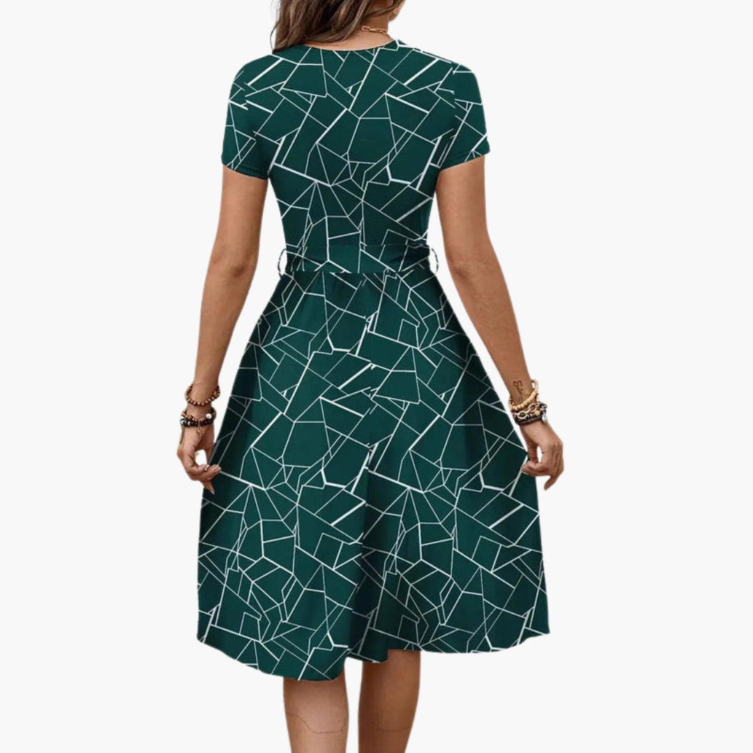 Maritza | Women’s Geometric Print Short Sleeve Tie-Waist Jumpsuit