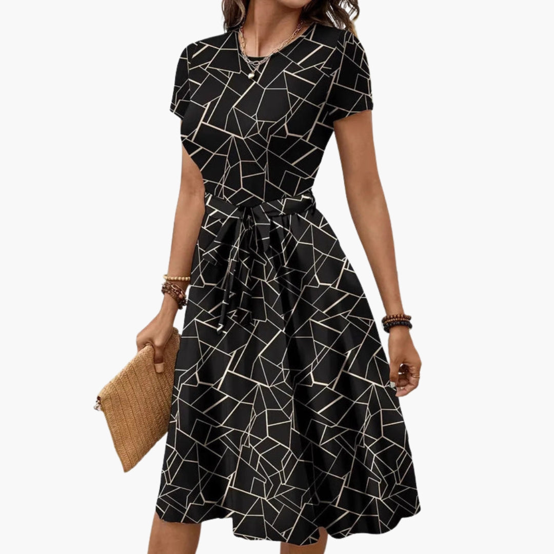 Maritza | Women’s Geometric Print Short Sleeve Tie-Waist Jumpsuit