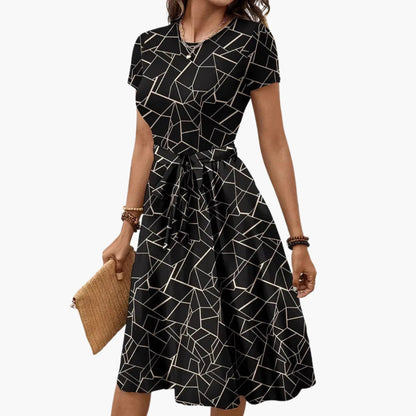Maritza | Women’s Geometric Print Short Sleeve Tie-Waist Jumpsuit