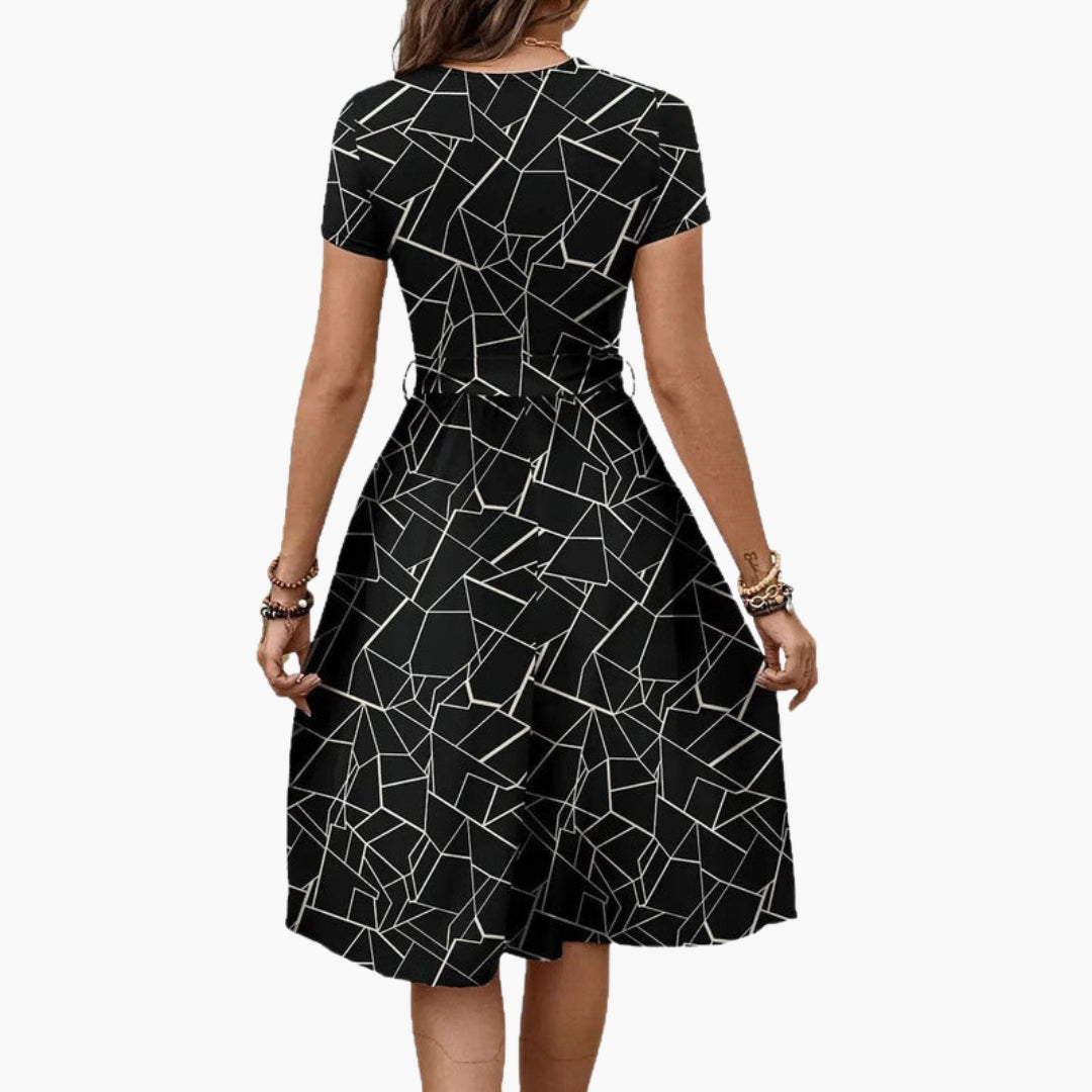 Maritza | Women’s Geometric Print Short Sleeve Tie-Waist Jumpsuit