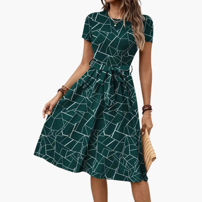 Maritza | Women’s Geometric Print Short Sleeve Tie-Waist Jumpsuit
