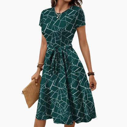 Maritza | Women’s Geometric Print Short Sleeve Tie-Waist Jumpsuit