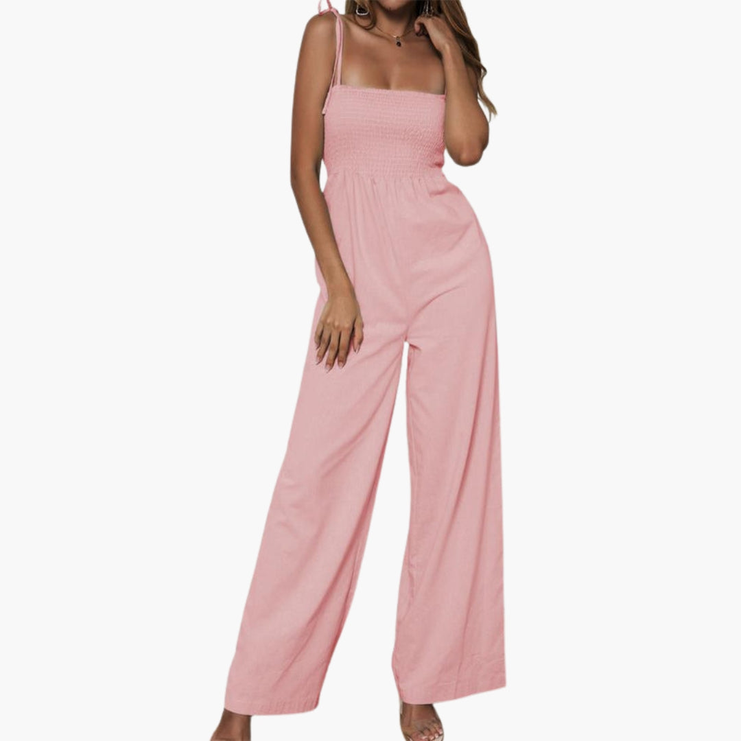 Arielle | Women’s Sleeveless Smocked Bodice Wide-Leg Jumpsuit