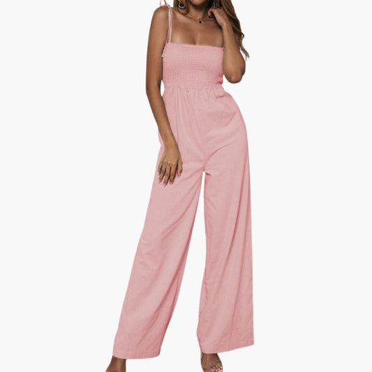 Arielle | Women’s Sleeveless Smocked Bodice Wide-Leg Jumpsuit
