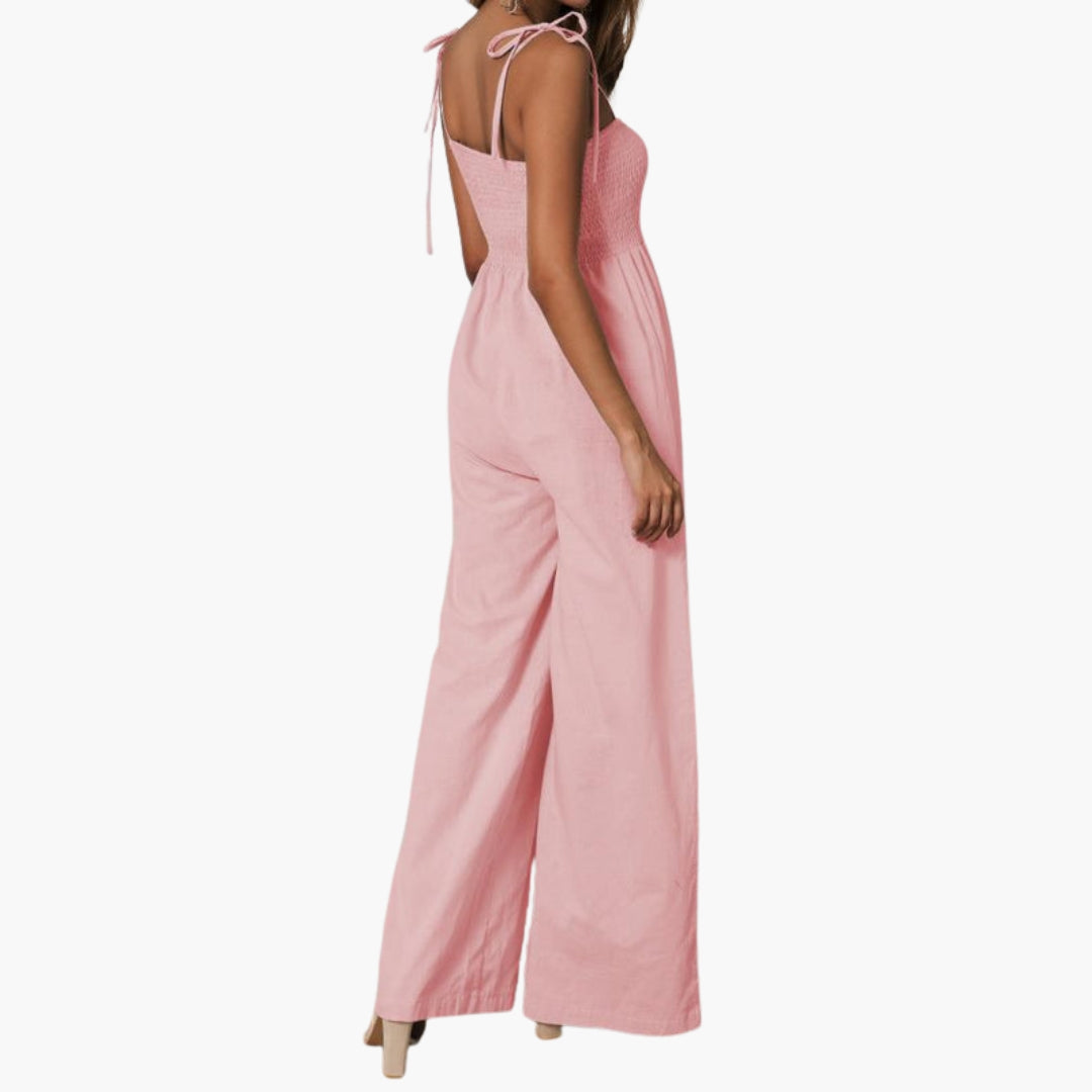 Arielle | Women’s Sleeveless Smocked Bodice Wide-Leg Jumpsuit