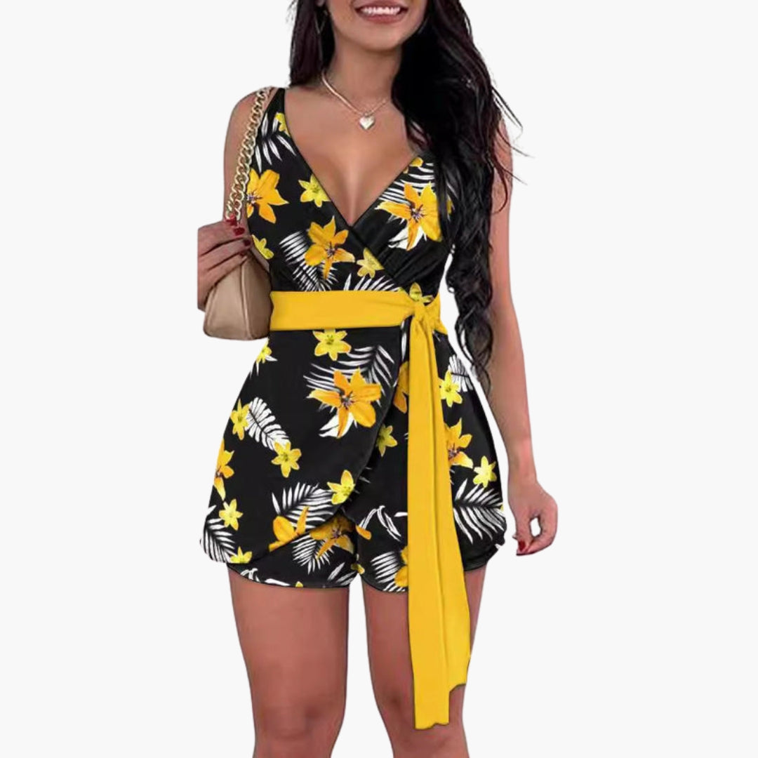 Harlow | Women’s Sleeveless Crossed Bodice Floral Romper Jumpsuit