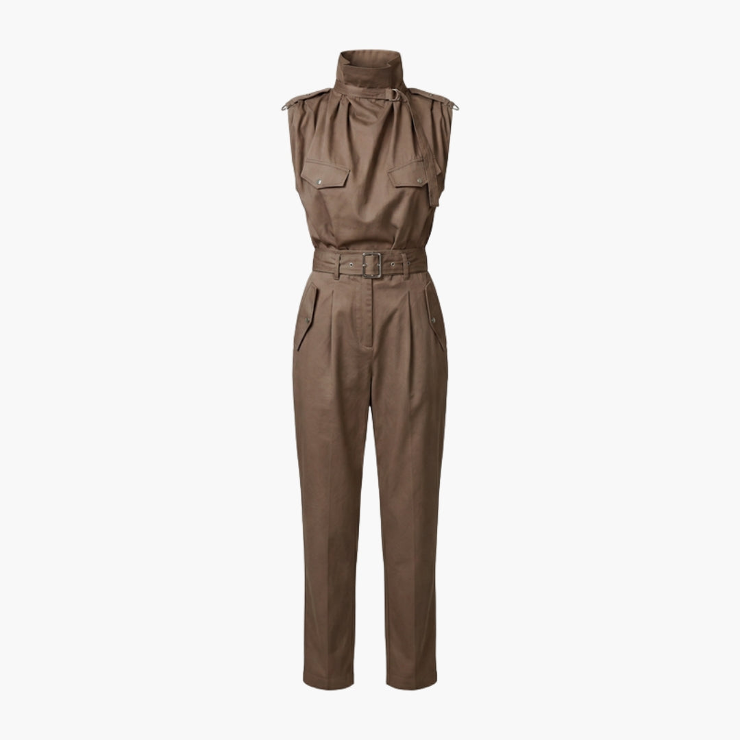 Sutton | Women’s Sleeveless High Neck Belted Utility Jumpsuit