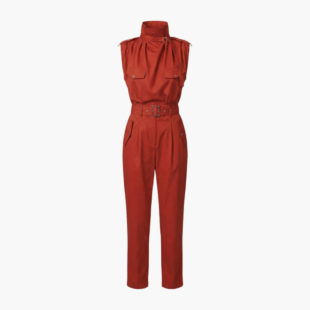 Sutton | Women’s Sleeveless High Neck Belted Utility Jumpsuit