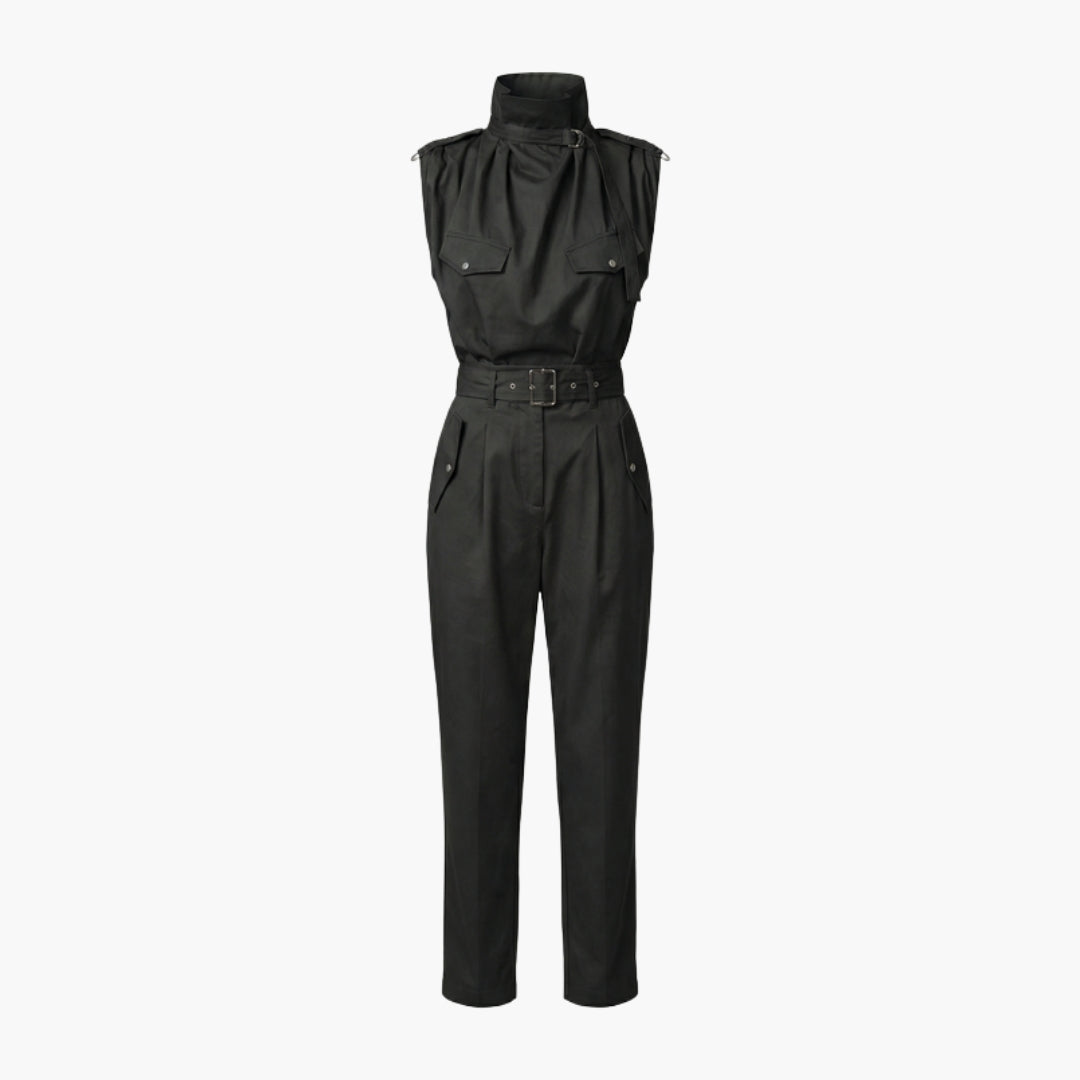 Sutton | Women’s Sleeveless High Neck Belted Utility Jumpsuit