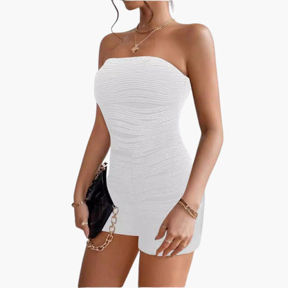 Sienna | Women’s Strapless Ruched Romper with Gathered Texture