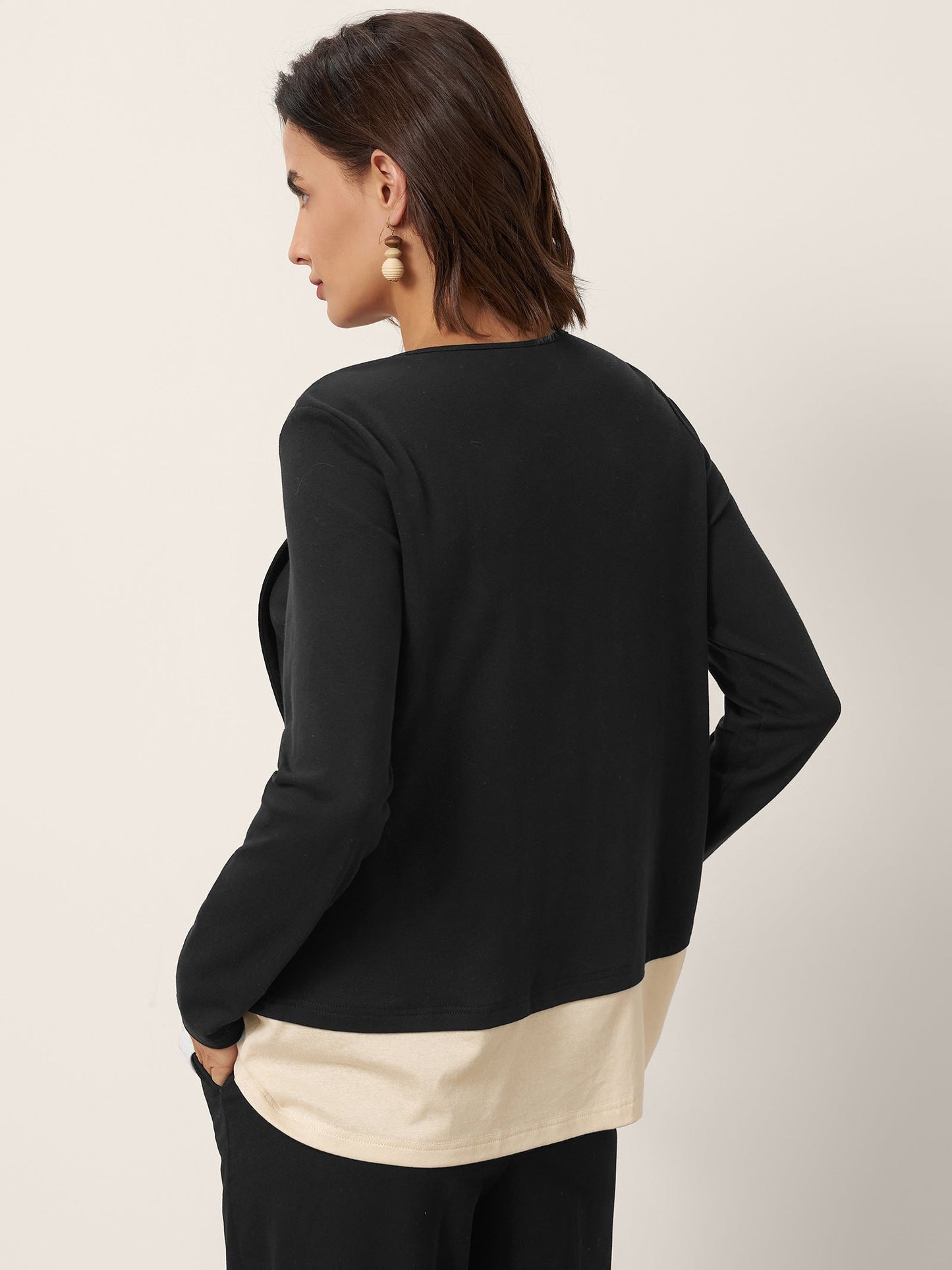 Harper | Women’s Cotton-Linen Contrast Panel Long Sleeve Shirt