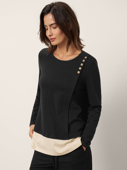 Harper | Women’s Cotton-Linen Contrast Panel Long Sleeve Shirt