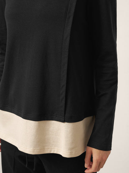 Harper | Women’s Cotton-Linen Contrast Panel Long Sleeve Shirt
