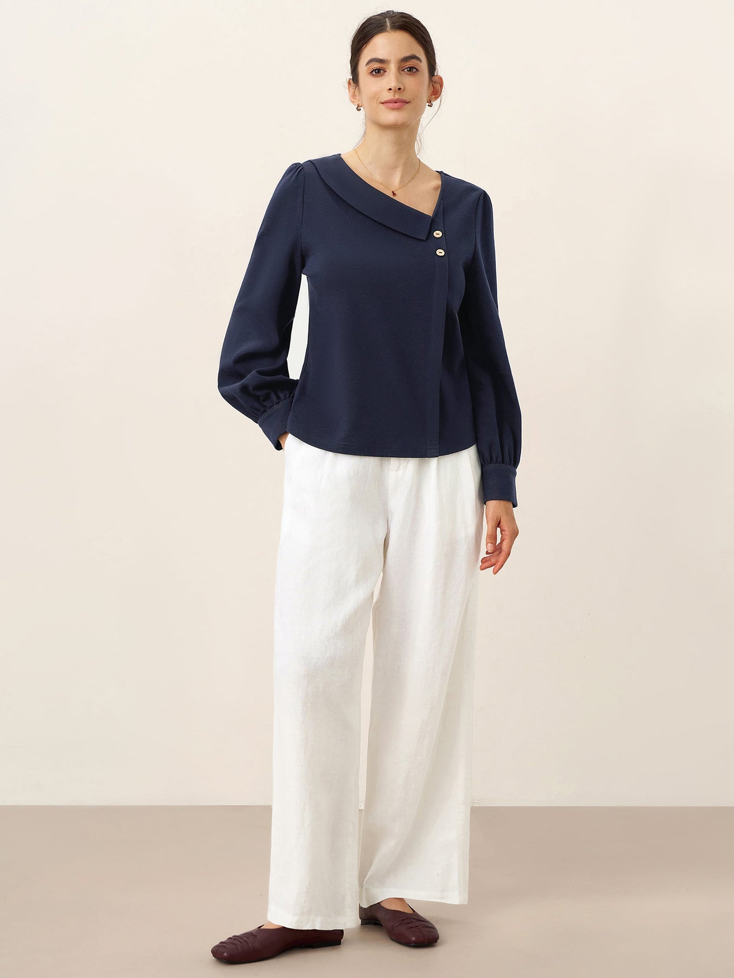 Mallory | Women’s Cotton Crescent-Neck Button Top