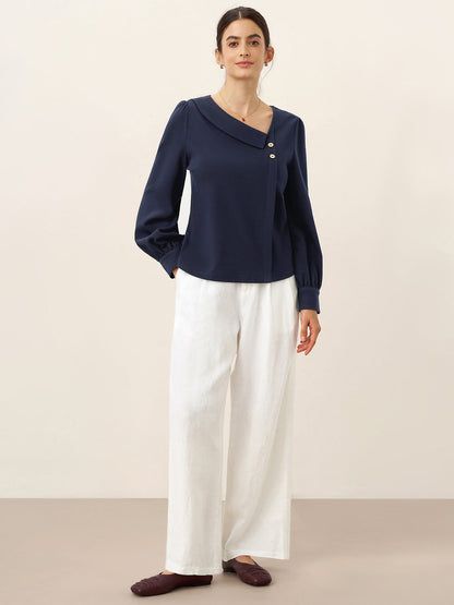 Mallory | Women’s Cotton Crescent-Neck Button Top